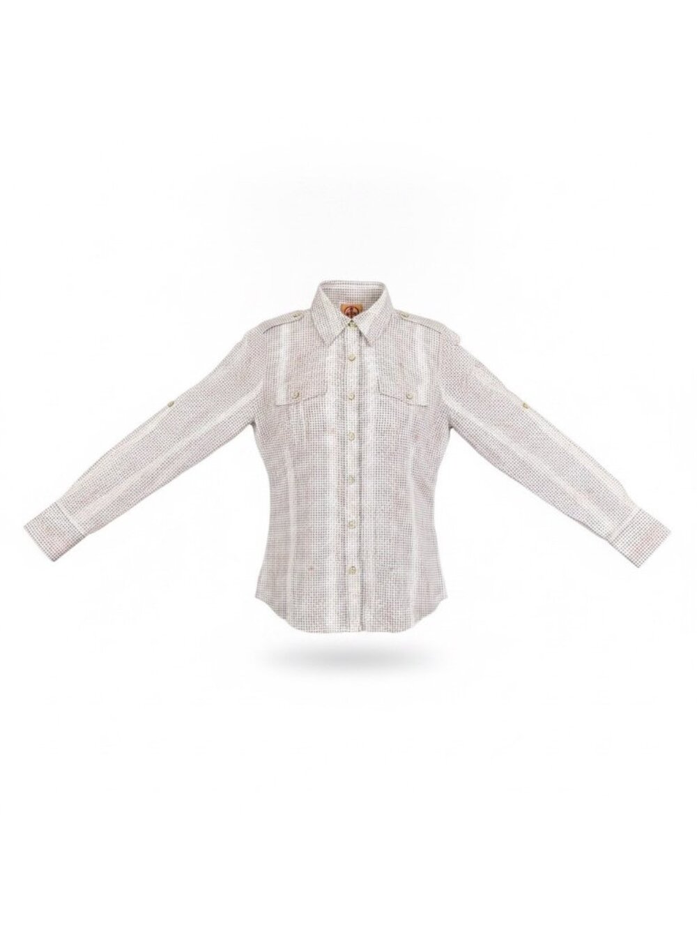 Tory Burch Womens Beige Polka-Dot Silk Blend Long-Sleeve Shirt Elegant Sz 6